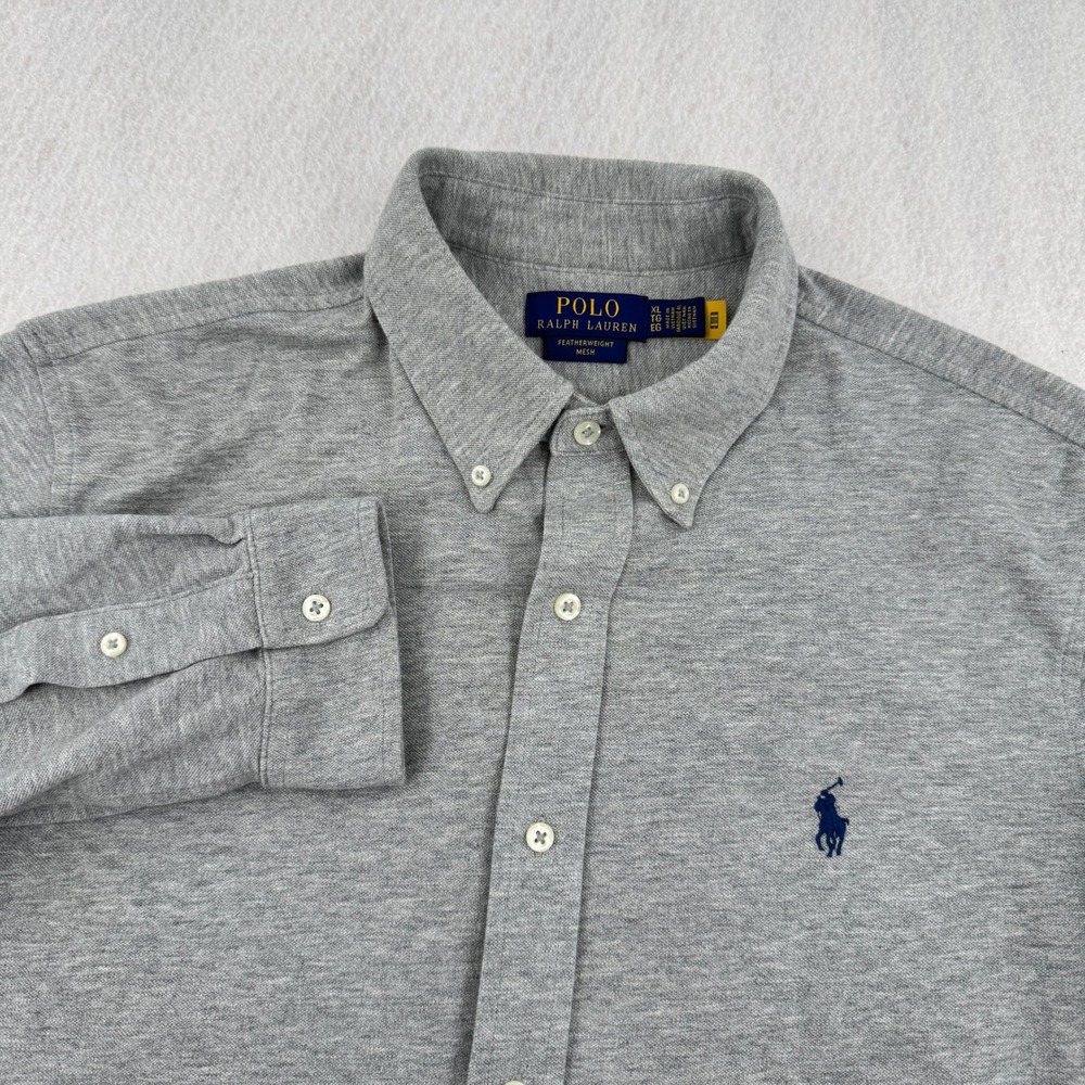 Polo Ralph Lauren Mens XL Featherweight Mesh Button Down Gray Long Sleeve Casual